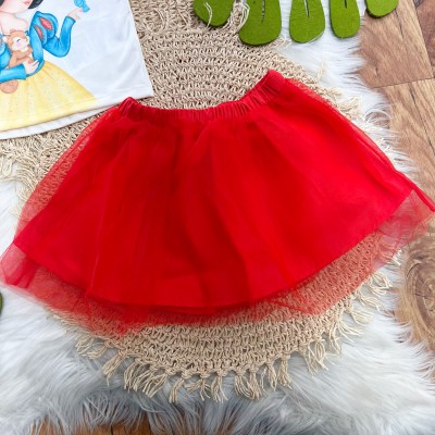  Conj. Blusa Princesa Branca de Neve e Saia em Tule - Vermelho